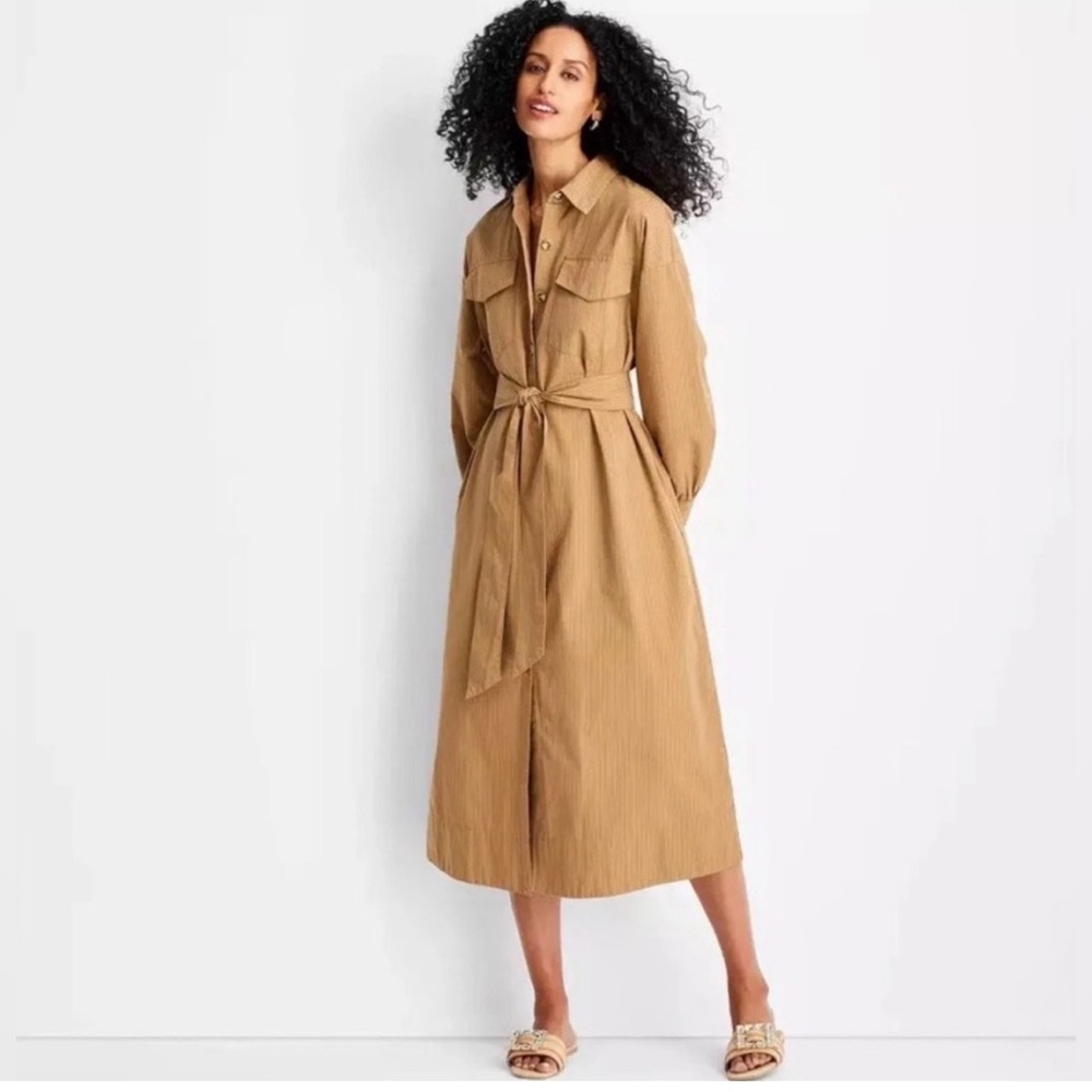 NWOT Target Future Collective Striped Shirtdress Midi Tan